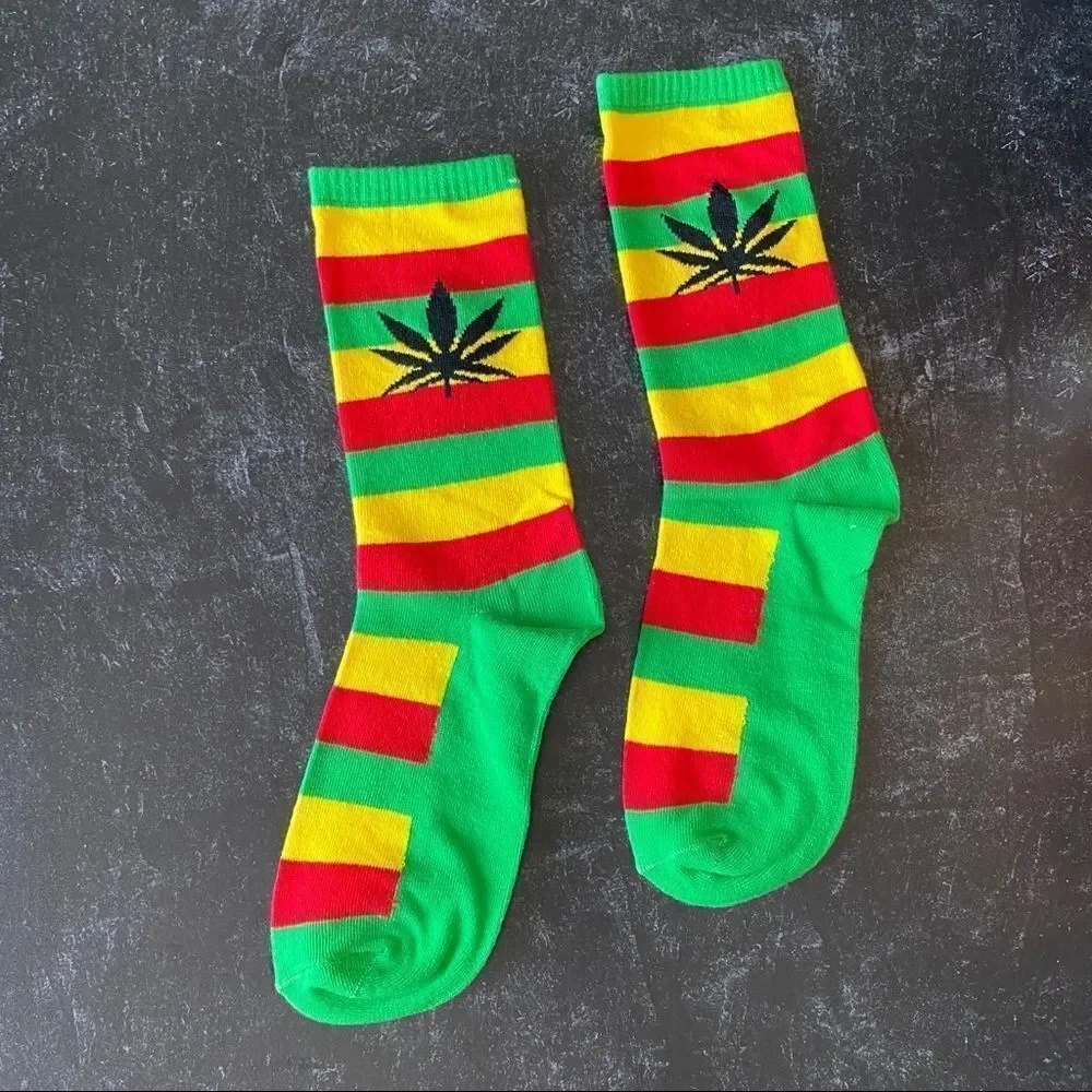 Ganja Striped RASTA Leaf Socks